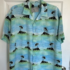 Point zero M Men’s button down Hawaiian shirt, palm tree, Island, short sleeve